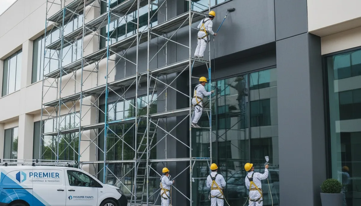 Professional commercial painters working on office exterior in Las Vegas, NV