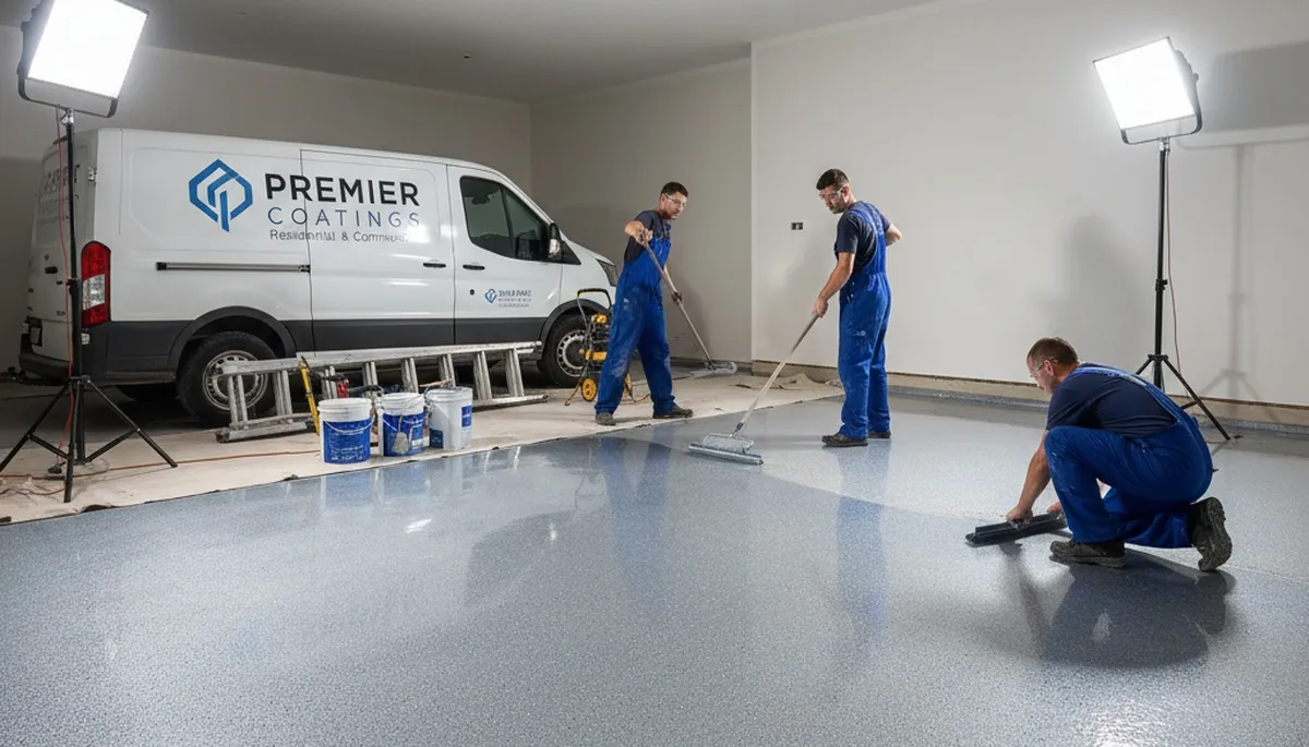 Epoxy floor coating in Las Vegas NV garage by professional house painters for durable, glossy finish