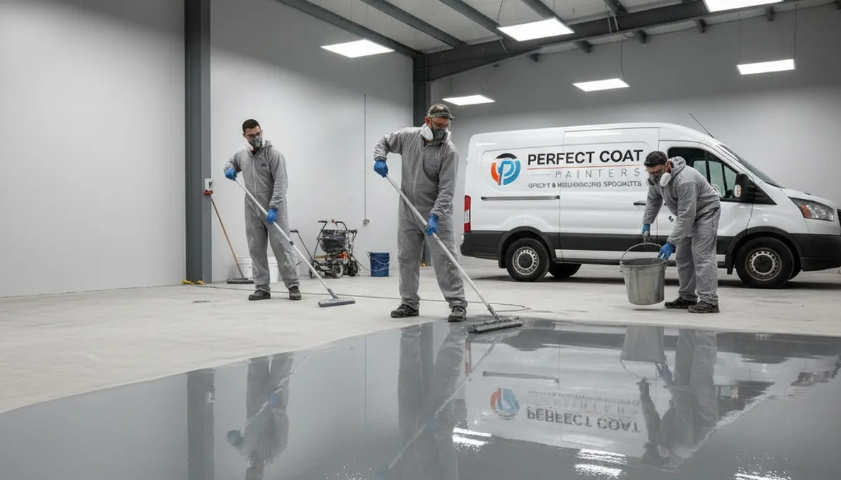 Epoxy floor coating in Las Vegas NV garage by professional house painters for durable surface finish