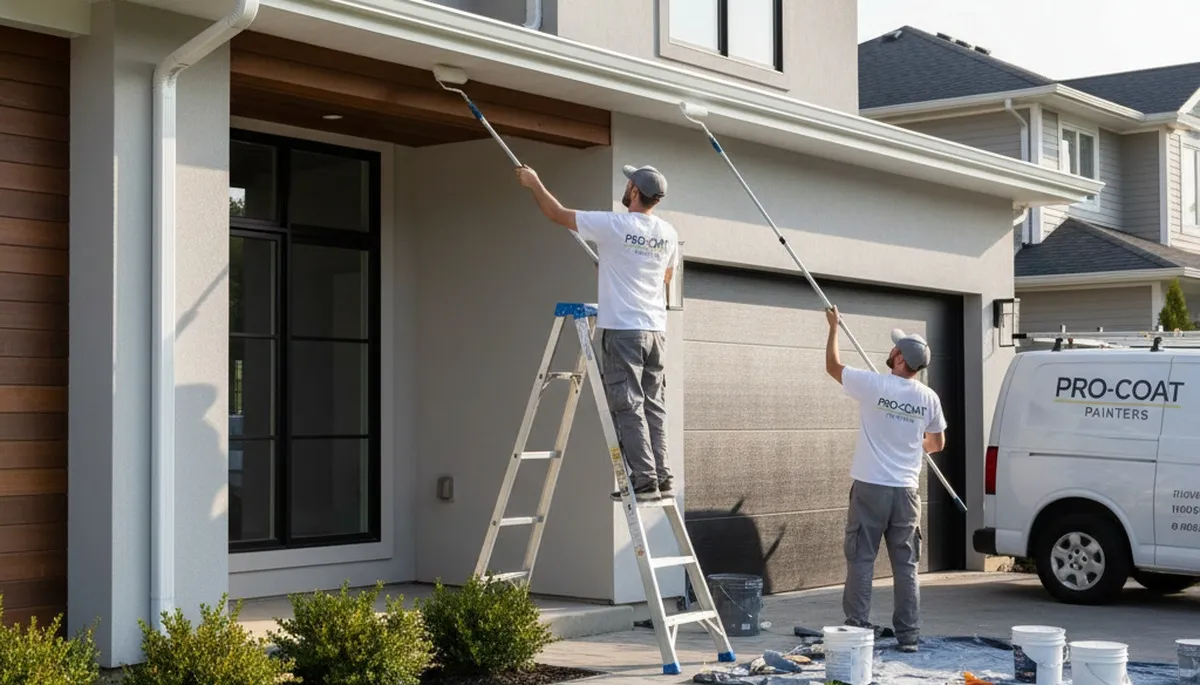 Professional gutter painting on a Las Vegas NV home by expert house painters restoring curb appeal