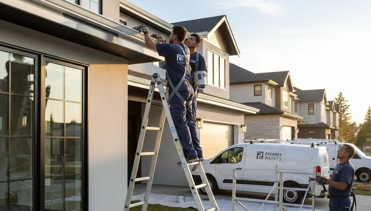 Professional gutter painting on Las Vegas home exterior by expert house painters