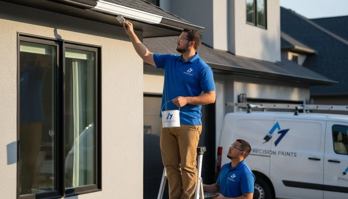 Professional gutter painting on residential home in Las Vegas, NV by expert house painters