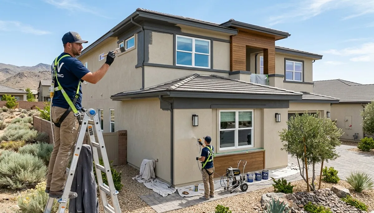 Professional house painters working on residential exterior in Las Vegas NV