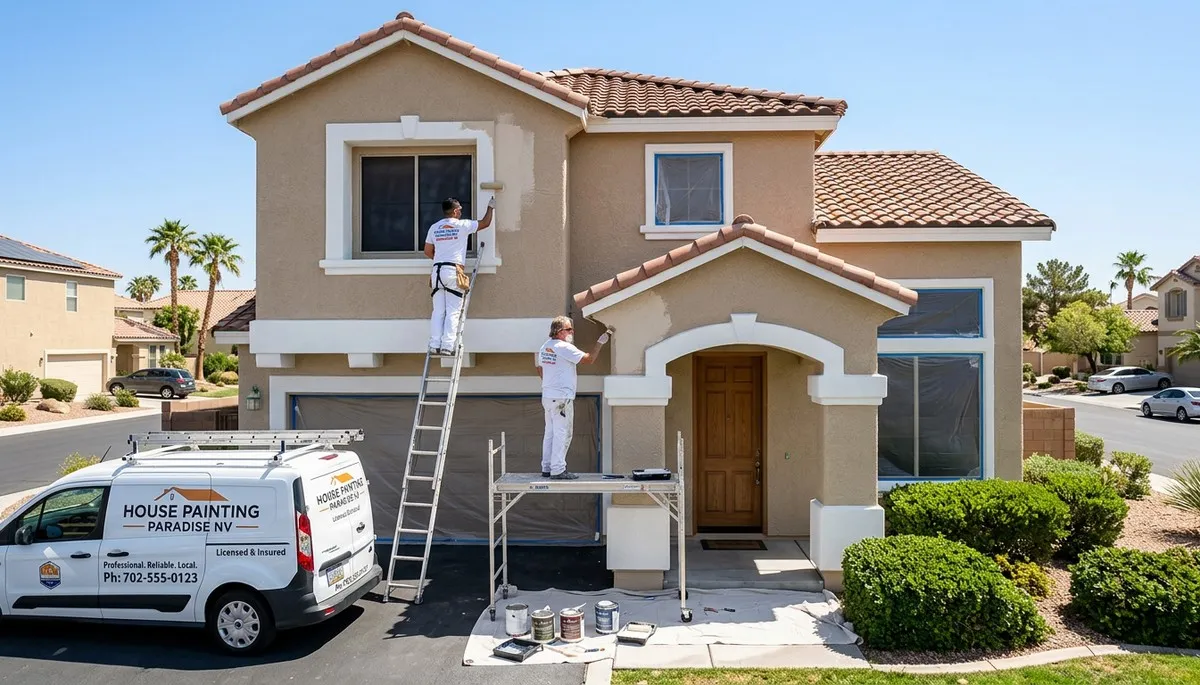 Professional house painters working on residential exterior in Las Vegas NV