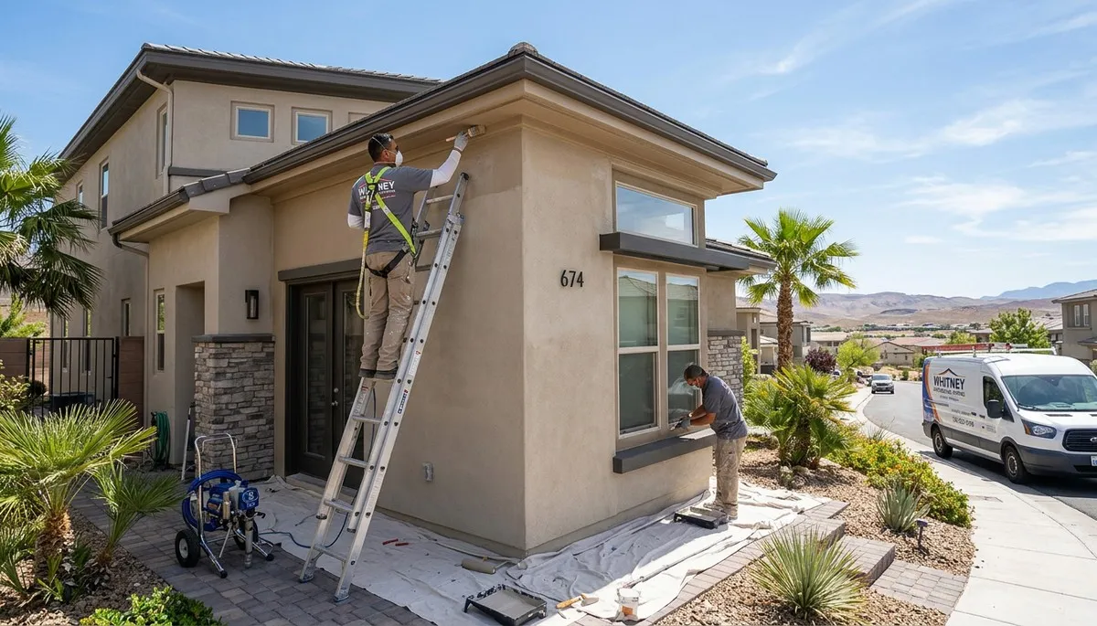 Professional house painters working on exterior home in Las Vegas NV