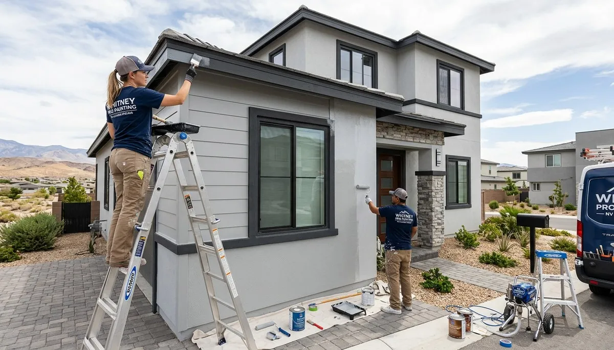Professional house painters completing exterior home painting in Las Vegas NV