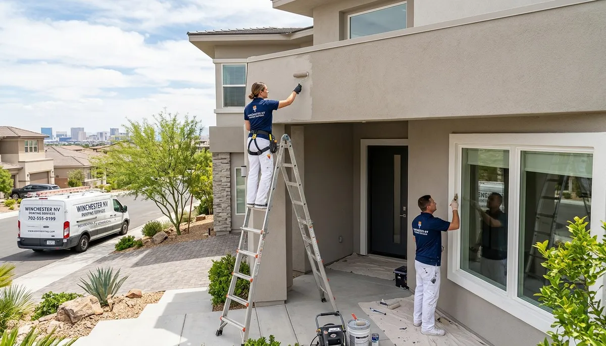 Professional house painters in Las Vegas NV applying exterior paint to a residential home