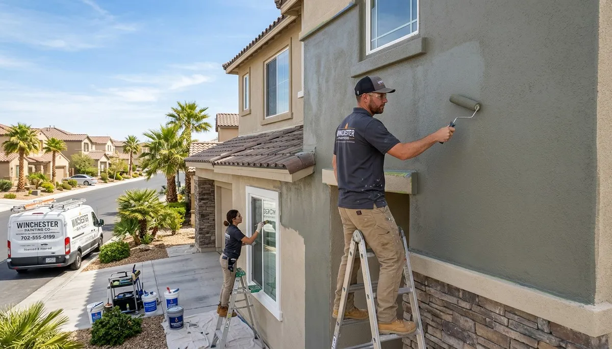 Professional house painters working on exterior home in Las Vegas NV