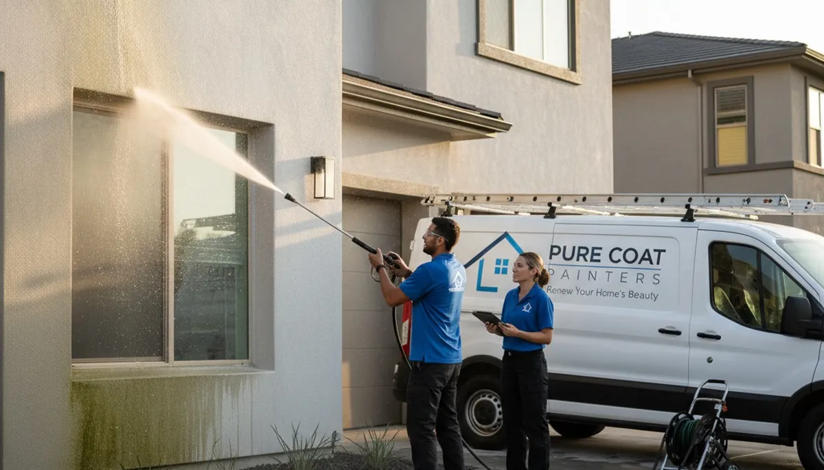 Professional pressure cleaning restoring home exterior in Las Vegas, NV desert climate
