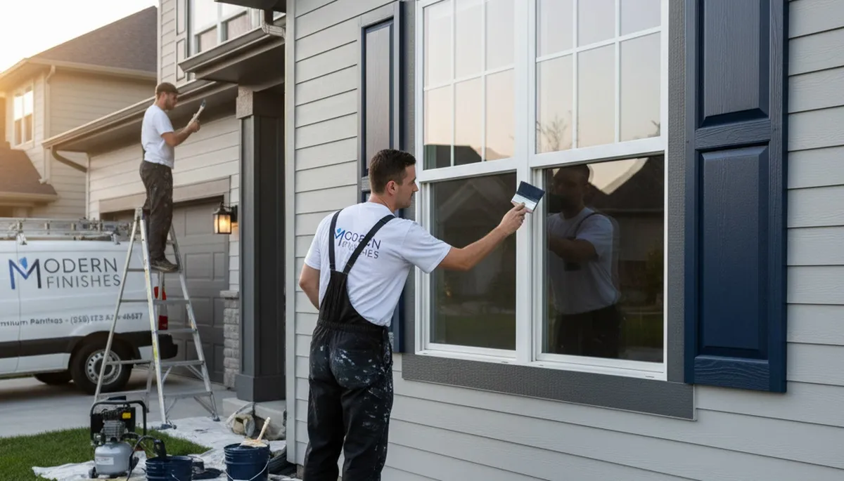 Professional painters restoring exterior shutters in Las Vegas, NV with durable UV-protective paint