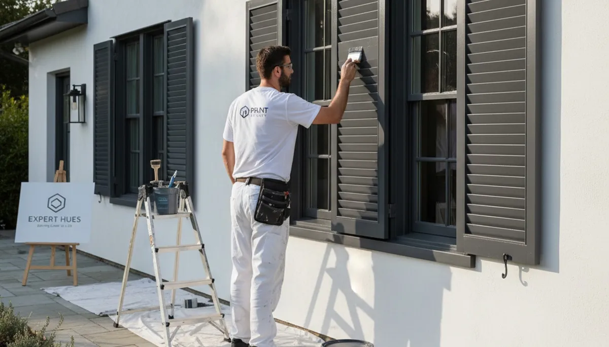 Professional shutter painting on a Las Vegas NV home with UV-resistant exterior paint finish