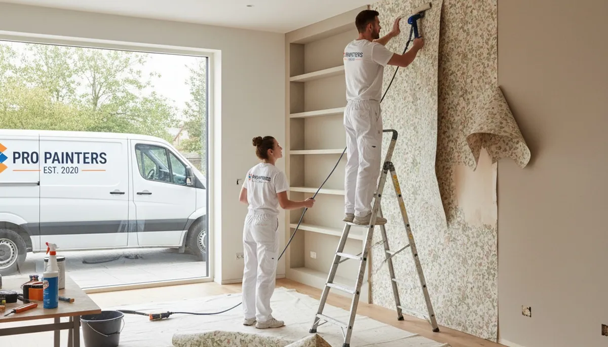 Professional wallpaper removal in Las Vegas NV home by expert painters preparing walls for repainting